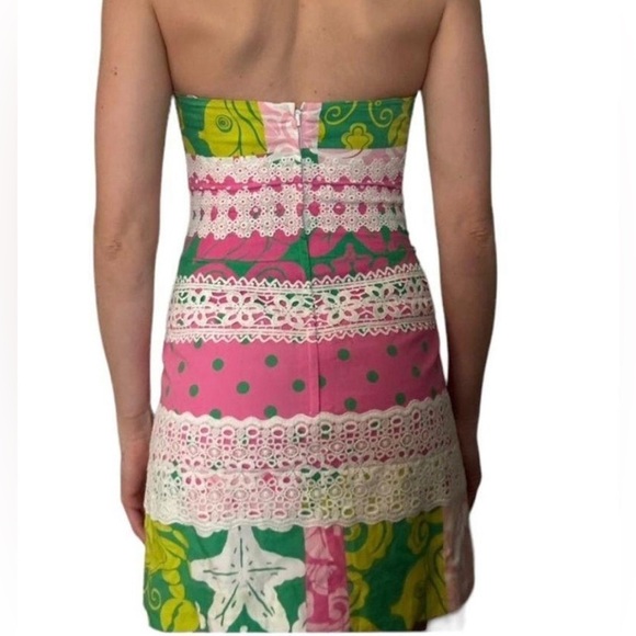 Lilly Pulitzer Strapless Floral SZ 0 Pink and Green Mini Dress for Vibrant Style - Picture 3 of 14